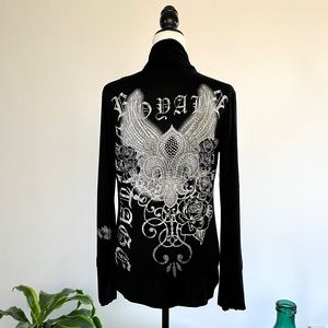 Crystal wings black waterfall cardigan - Sz L